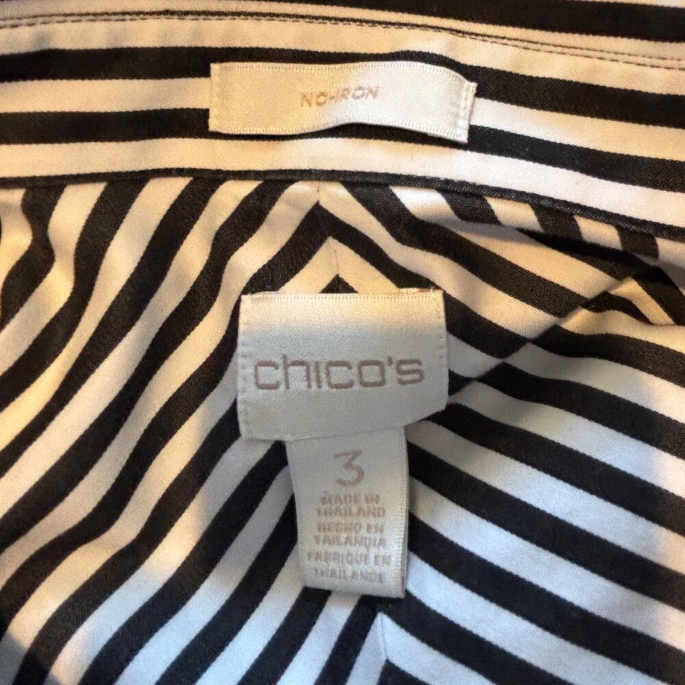 Chico's Button Up Long Sleeve Shirt Size 3 / US 16 Cotton Black & White Stripes - Picture 9 of 11